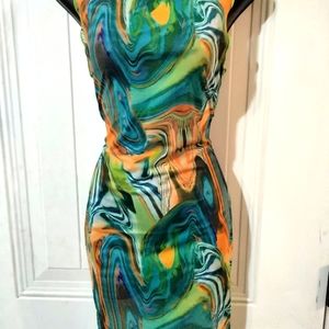 SHEIN Lettuce trim Marble print Body- con mesh dress